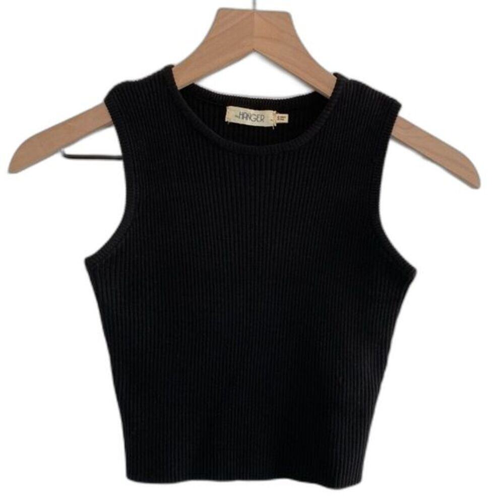 Black Ribbed Knit Crop Top Size S